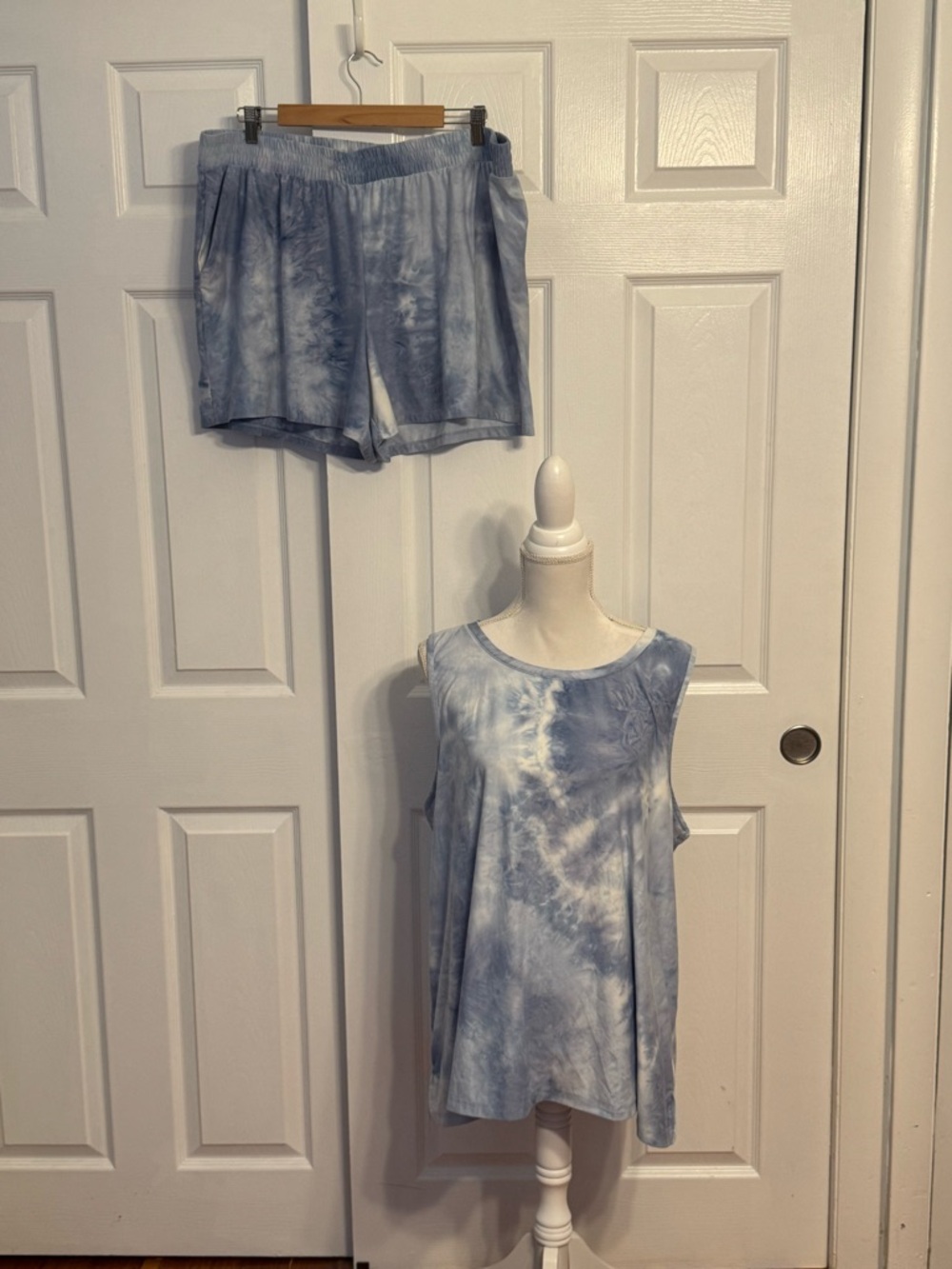 Olive & Oak Light Blue Tie-Dye Tank Top & Shorts Pajama Sleepwear Set Size 2X
